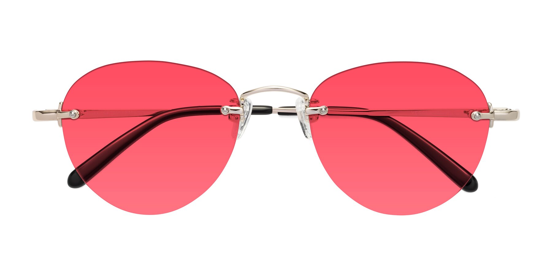 Folded Front of Quinn in Light Gold with Red Tinted Lenses