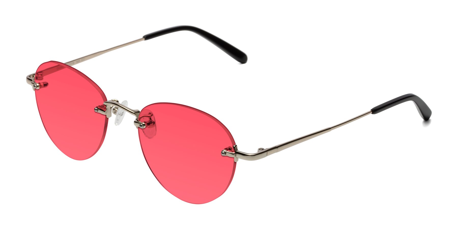 Angle of Quinn in Light Gold with Red Tinted Lenses