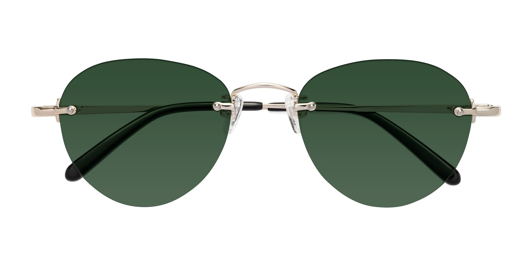 Folded Front of Quinn in Light Gold with Green Tinted Lenses