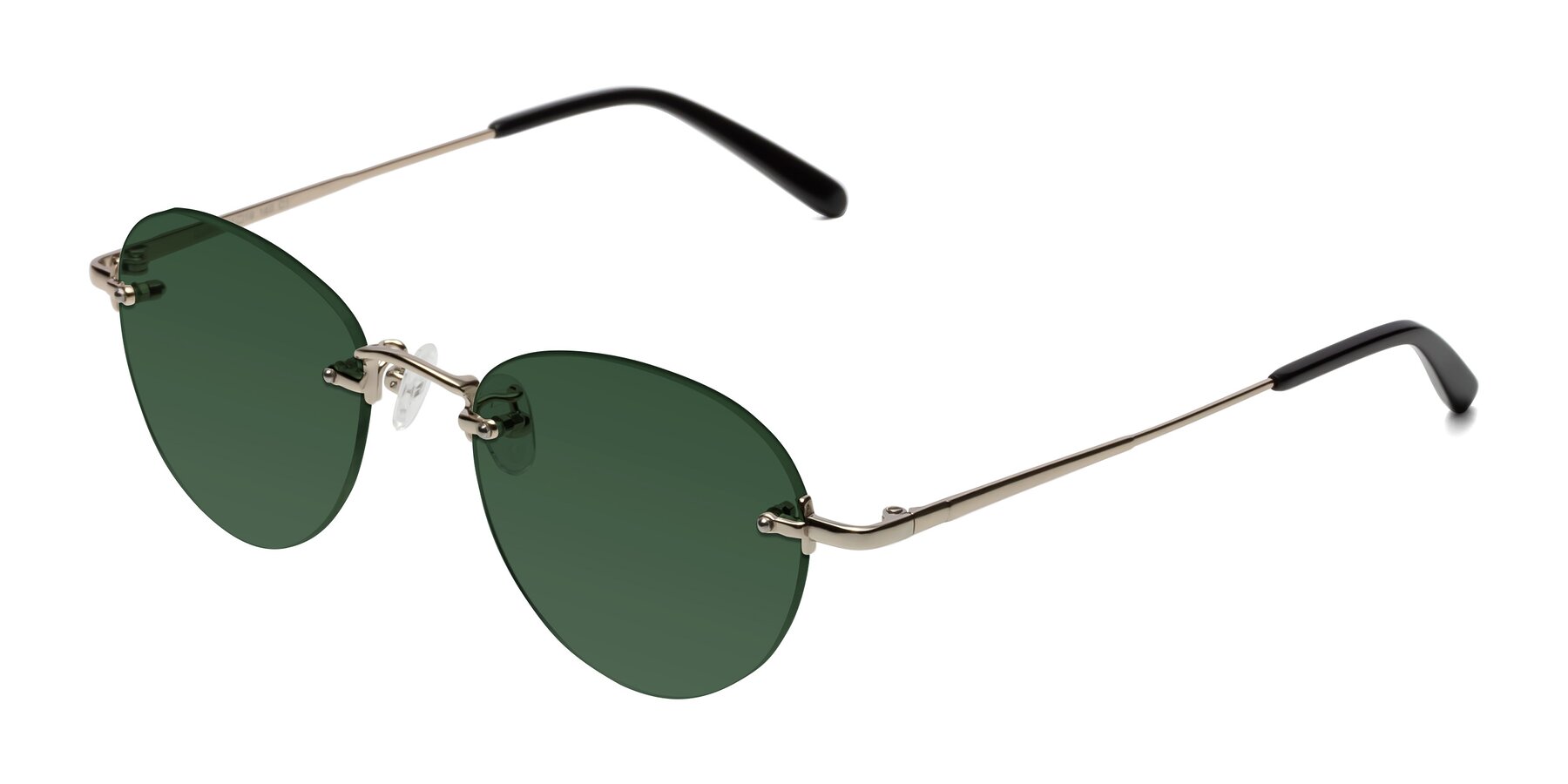 Angle of Quinn in Light Gold with Green Tinted Lenses