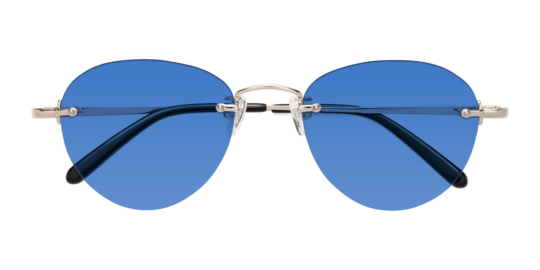 Folded Front of Quinn in Light Gold with Blue Tinted Lenses