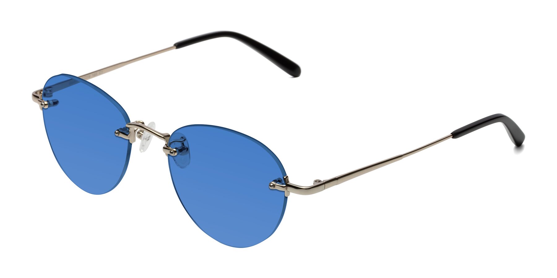 Angle of Quinn in Light Gold with Blue Tinted Lenses