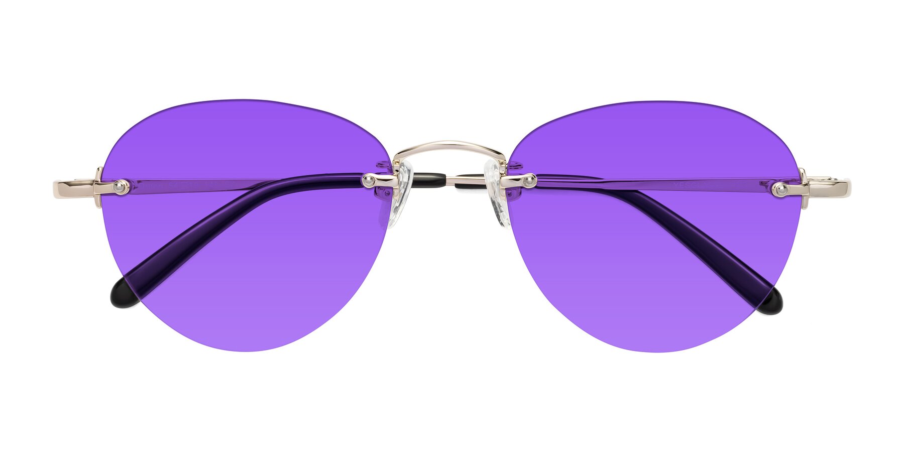Folded Front of Quinn in Light Gold with Purple Tinted Lenses