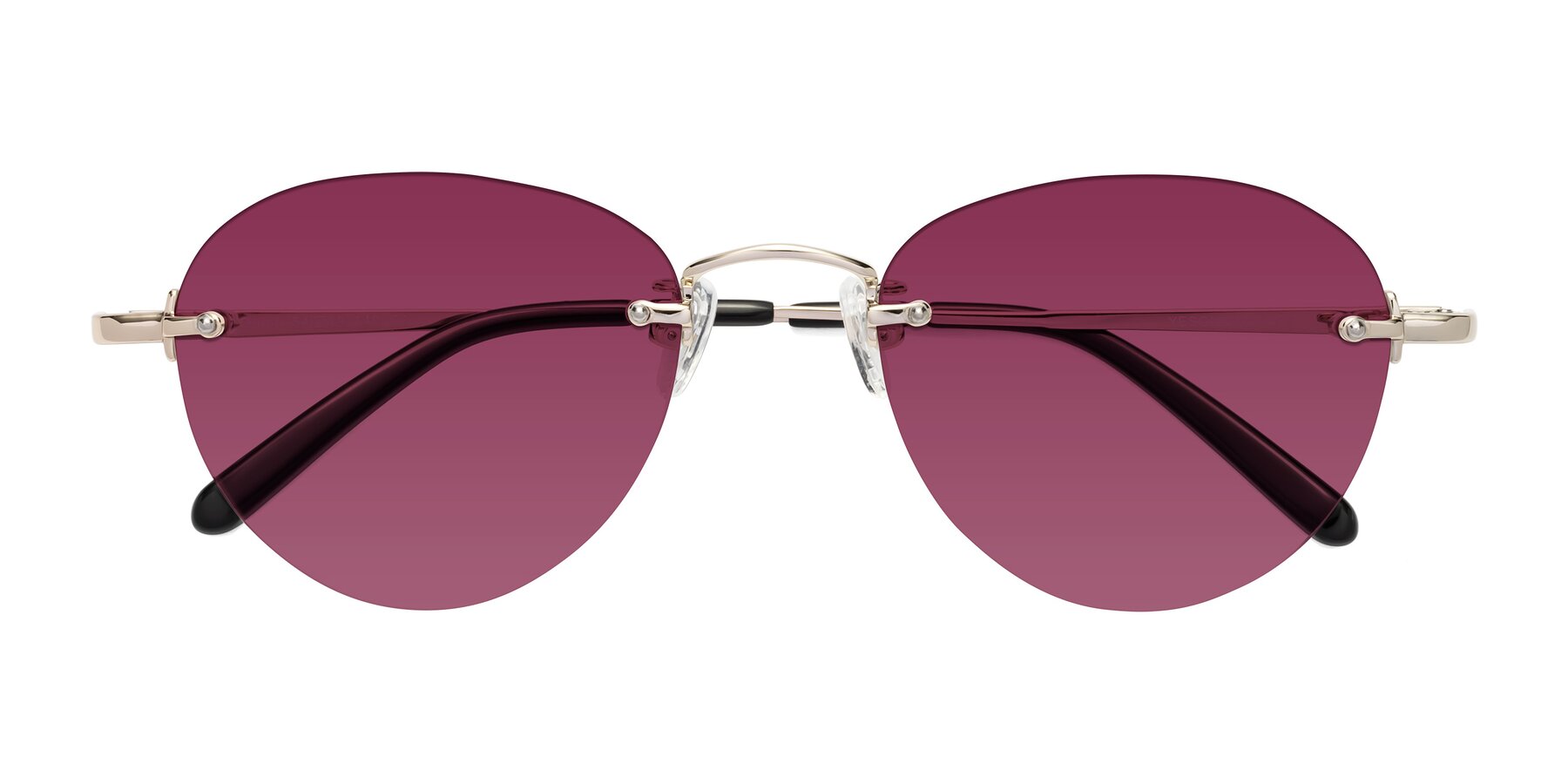 Folded Front of Quinn in Light Gold with Wine Tinted Lenses