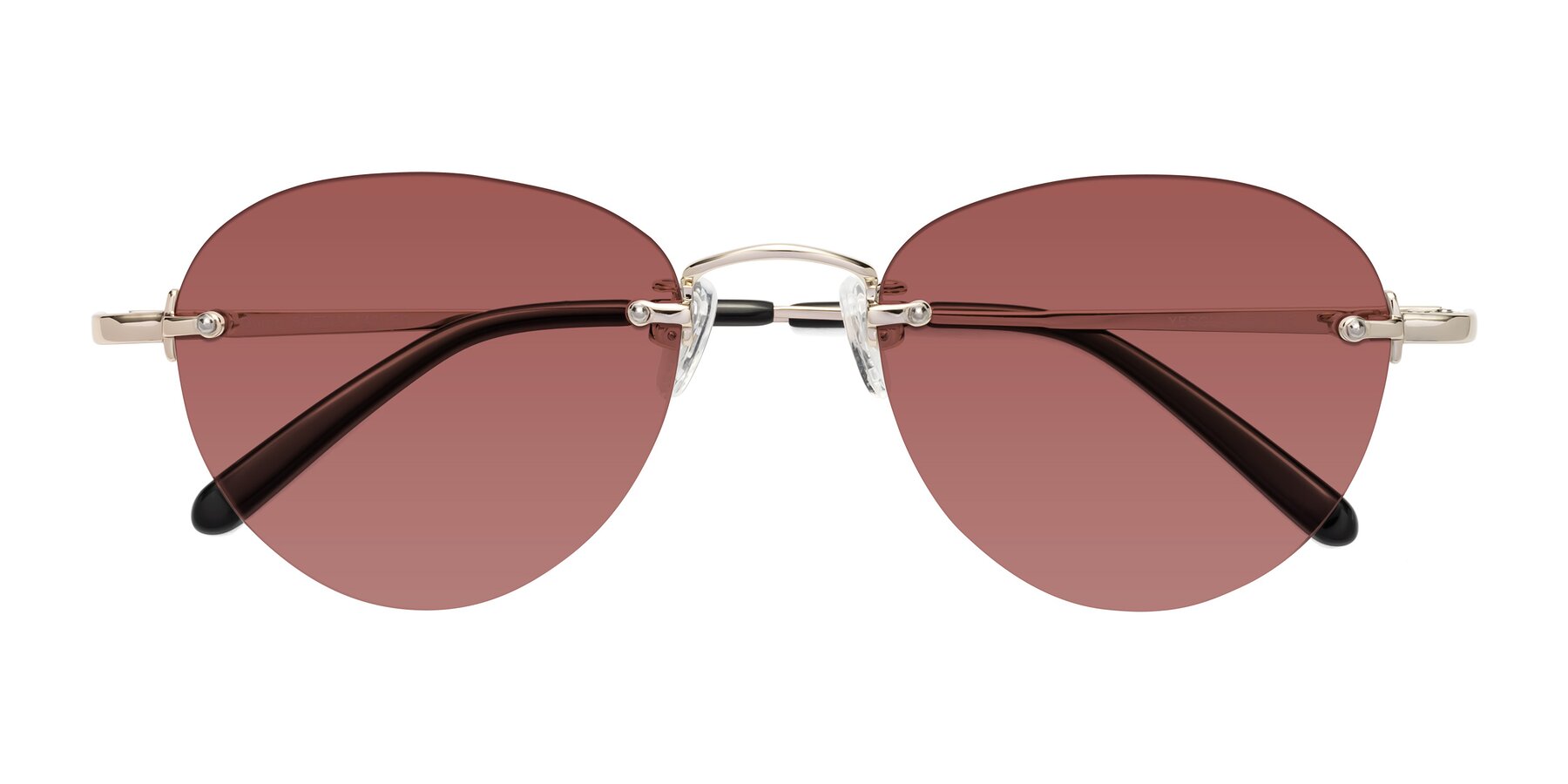 Folded Front of Quinn in Light Gold with Garnet Tinted Lenses