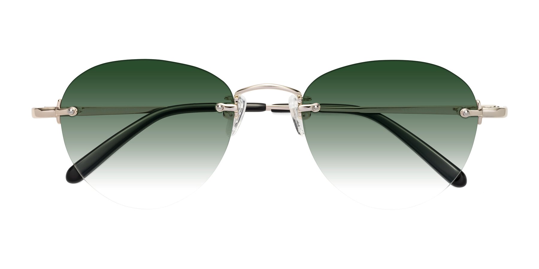 Folded Front of Quinn in Light Gold with Green Gradient Lenses