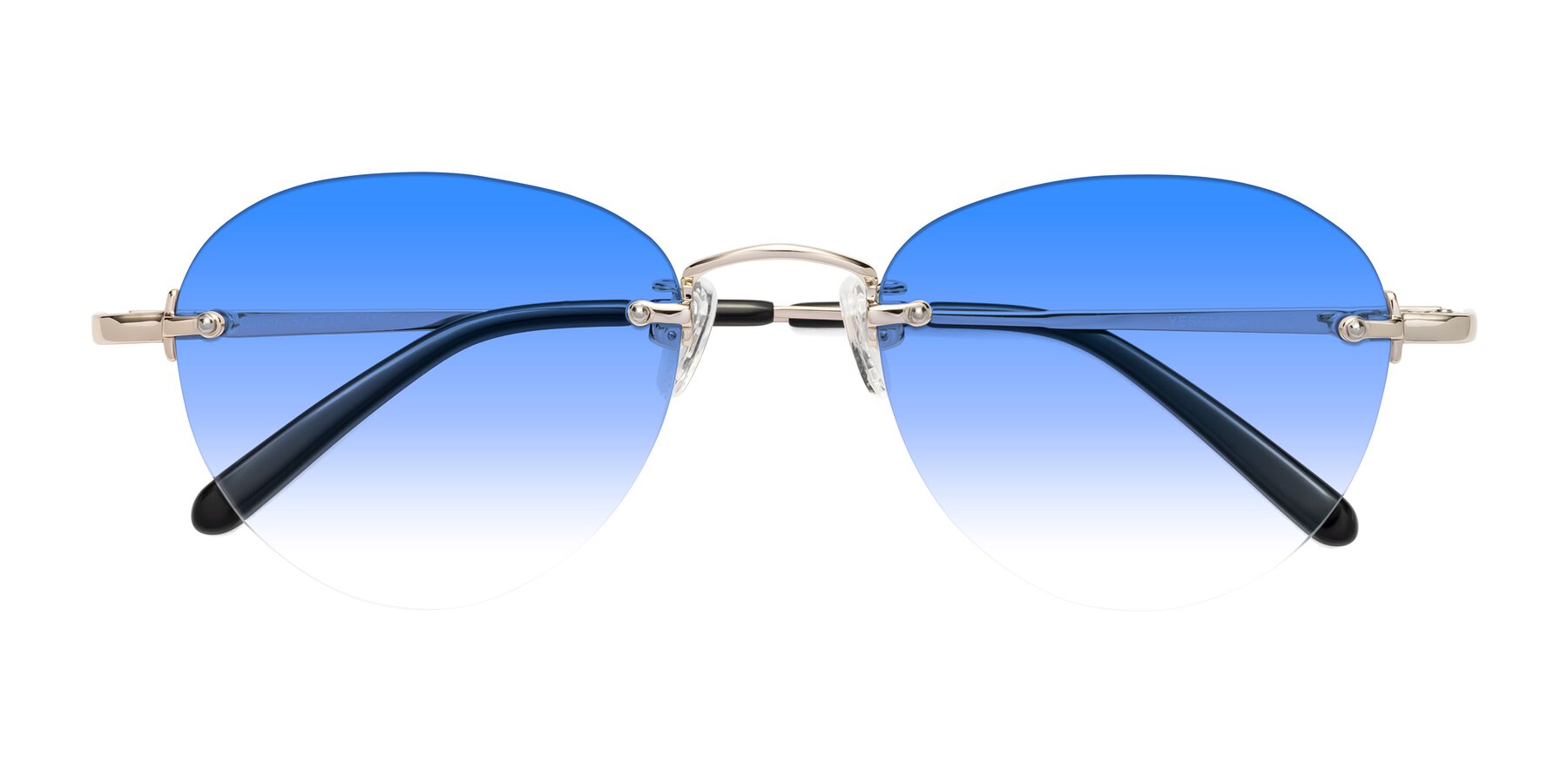 Folded Front of Quinn in Light Gold with Blue Gradient Lenses
