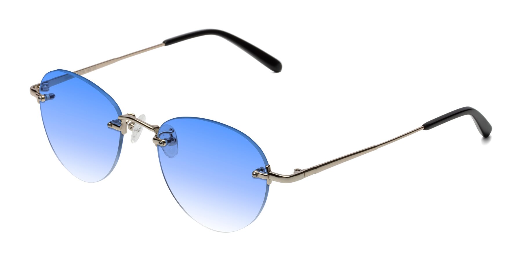 Angle of Quinn in Light Gold with Blue Gradient Lenses