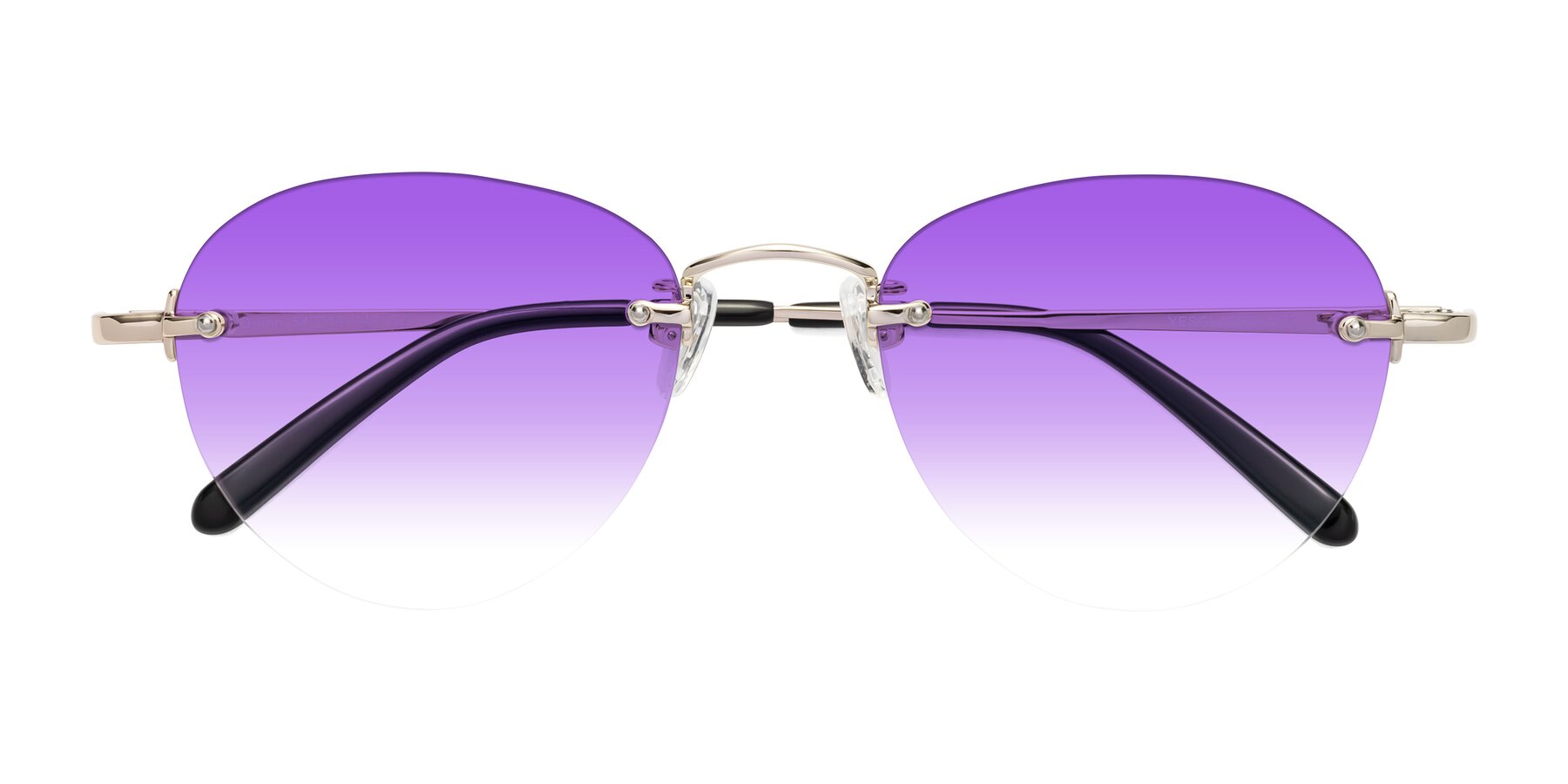 Folded Front of Quinn in Light Gold with Purple Gradient Lenses