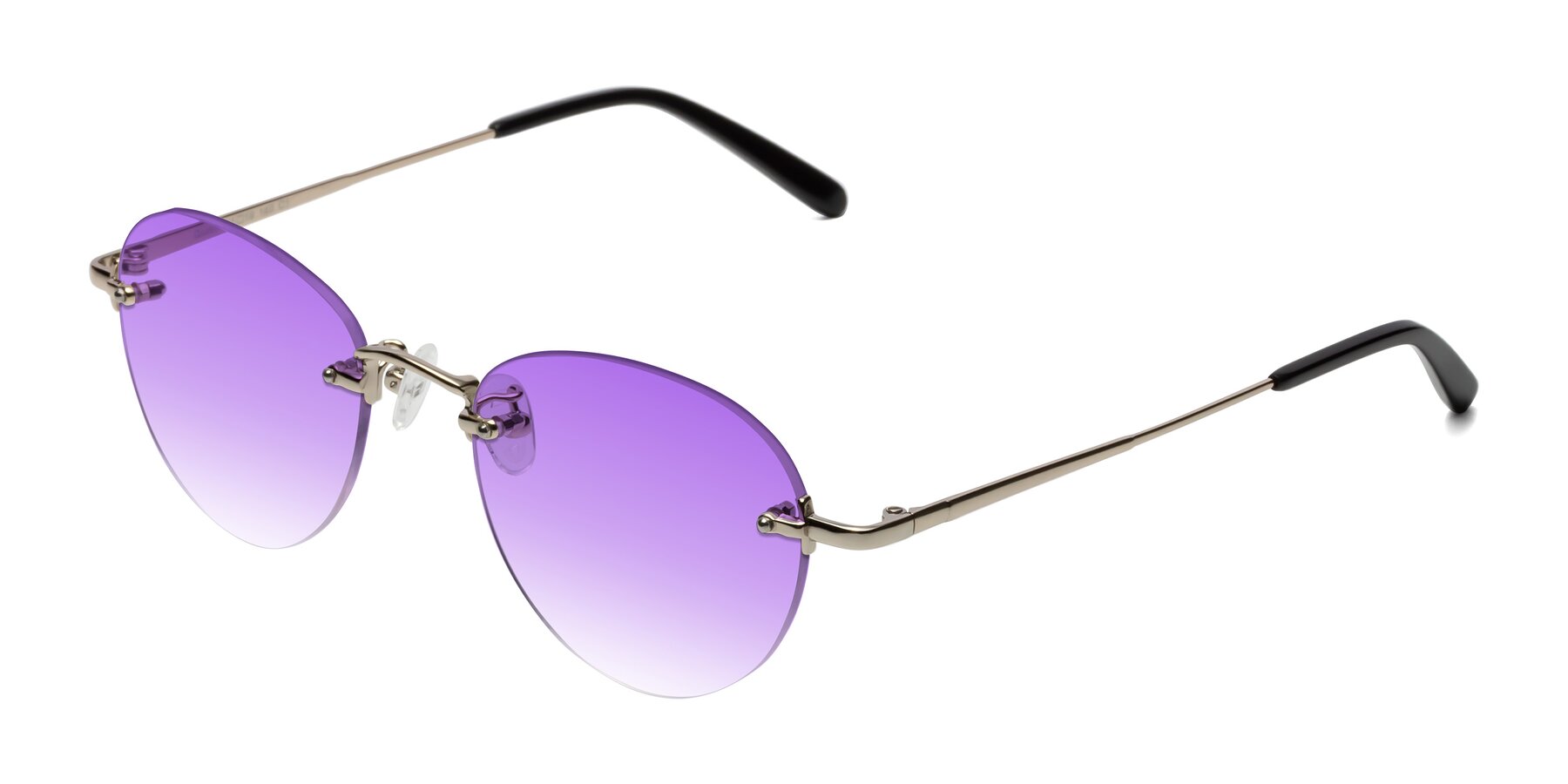 Angle of Quinn in Light Gold with Purple Gradient Lenses