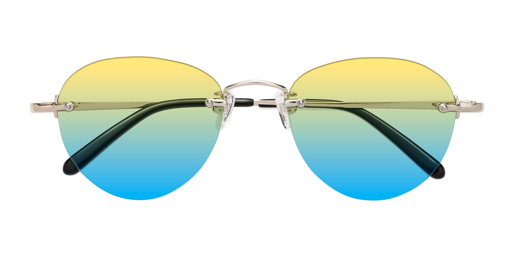 Folded Front of Quinn in Light Gold with Yellow / Blue Gradient Lenses