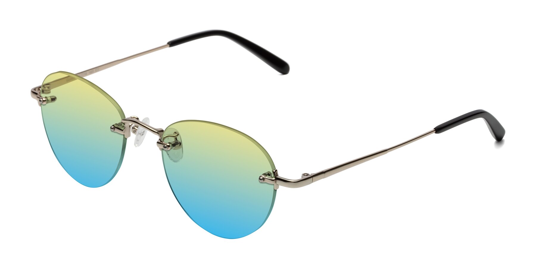 Angle of Quinn in Light Gold with Yellow / Blue Gradient Lenses