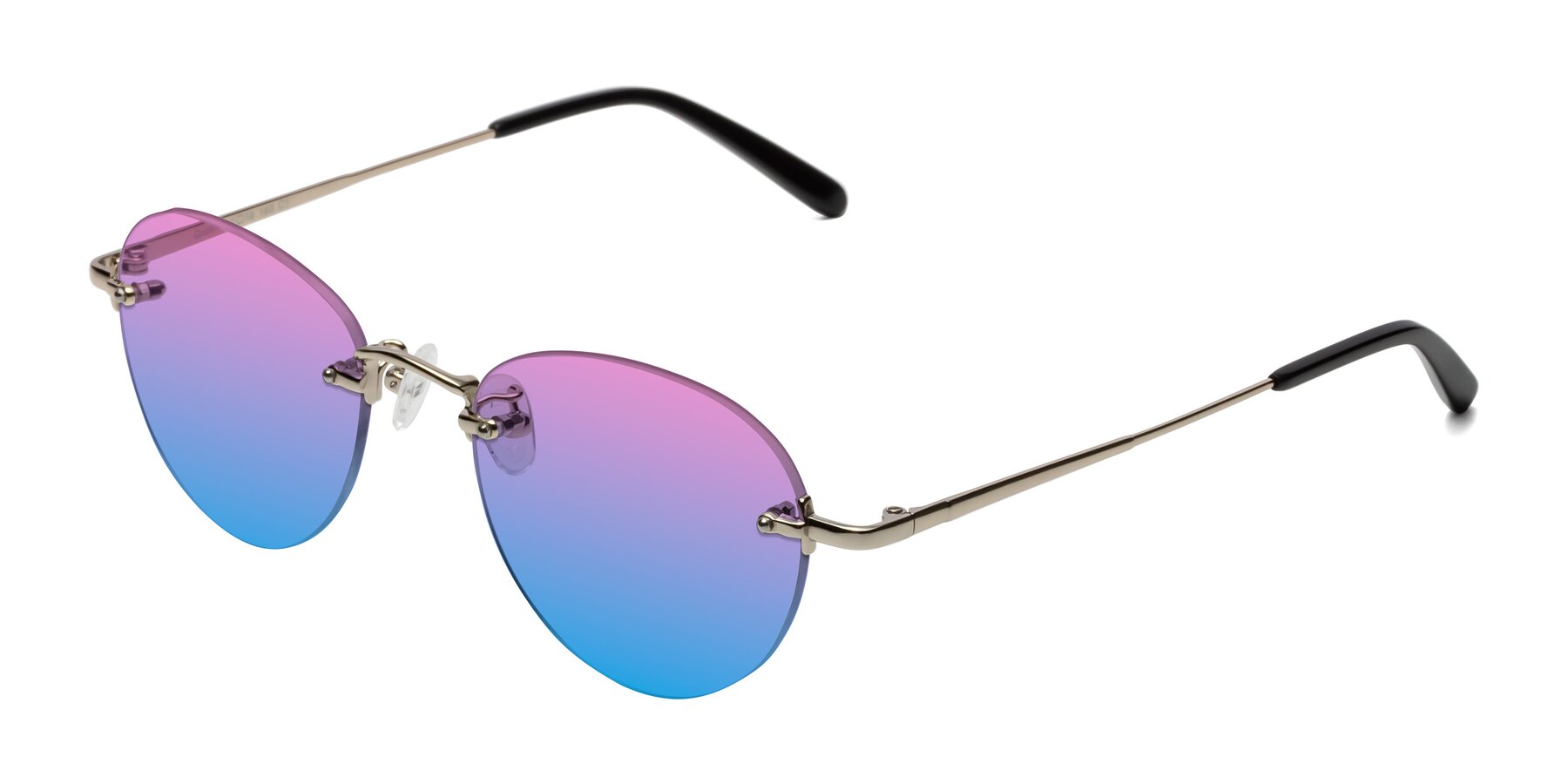 Angle of Quinn in Light Gold with Pink / Blue Gradient Lenses