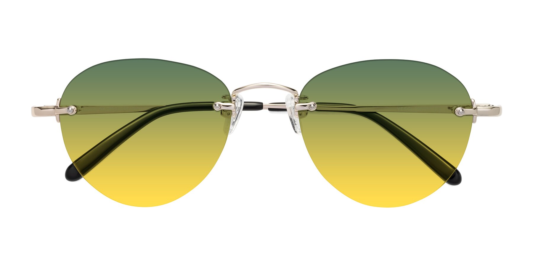 Folded Front of Quinn in Light Gold with Green / Yellow Gradient Lenses