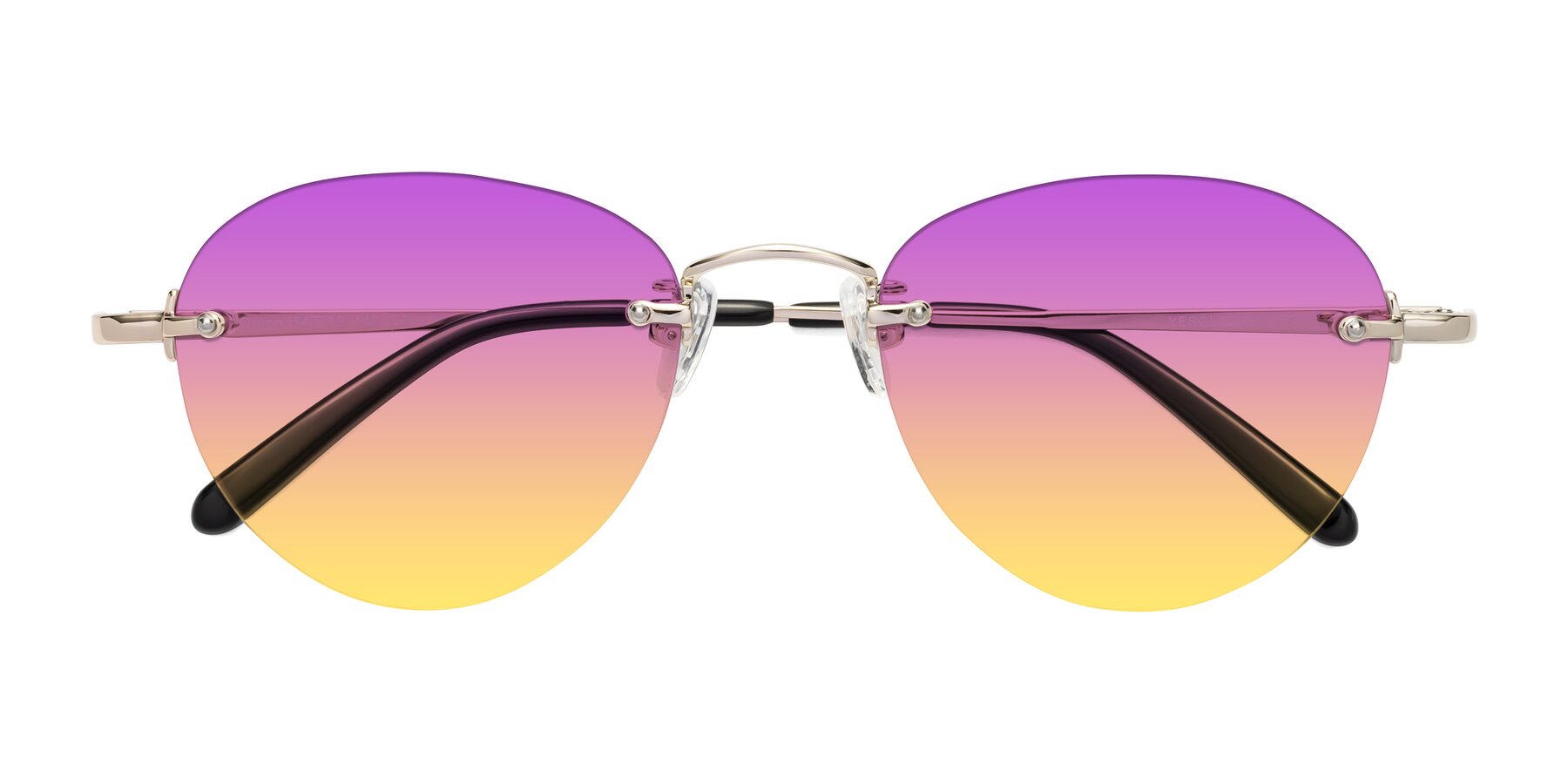 Folded Front of Quinn in Light Gold with Purple / Yellow Gradient Lenses