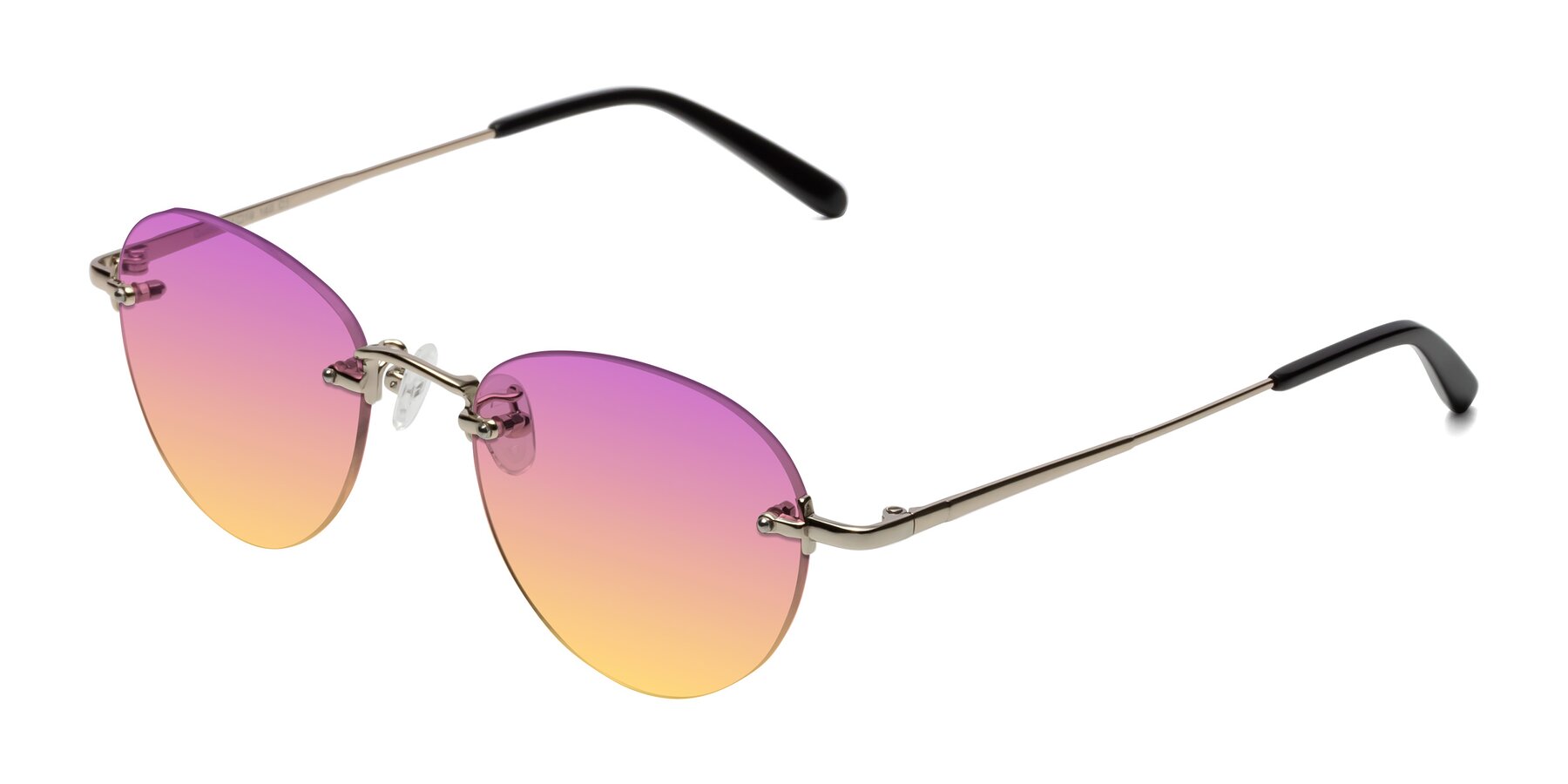 Angle of Quinn in Light Gold with Purple / Yellow Gradient Lenses