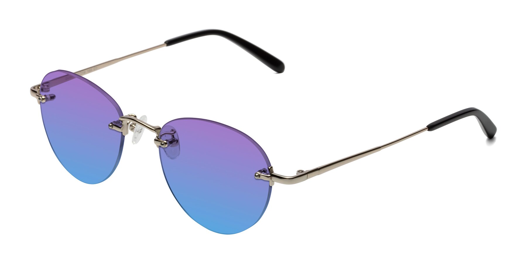 Angle of Quinn in Light Gold with Purple / Blue Gradient Lenses