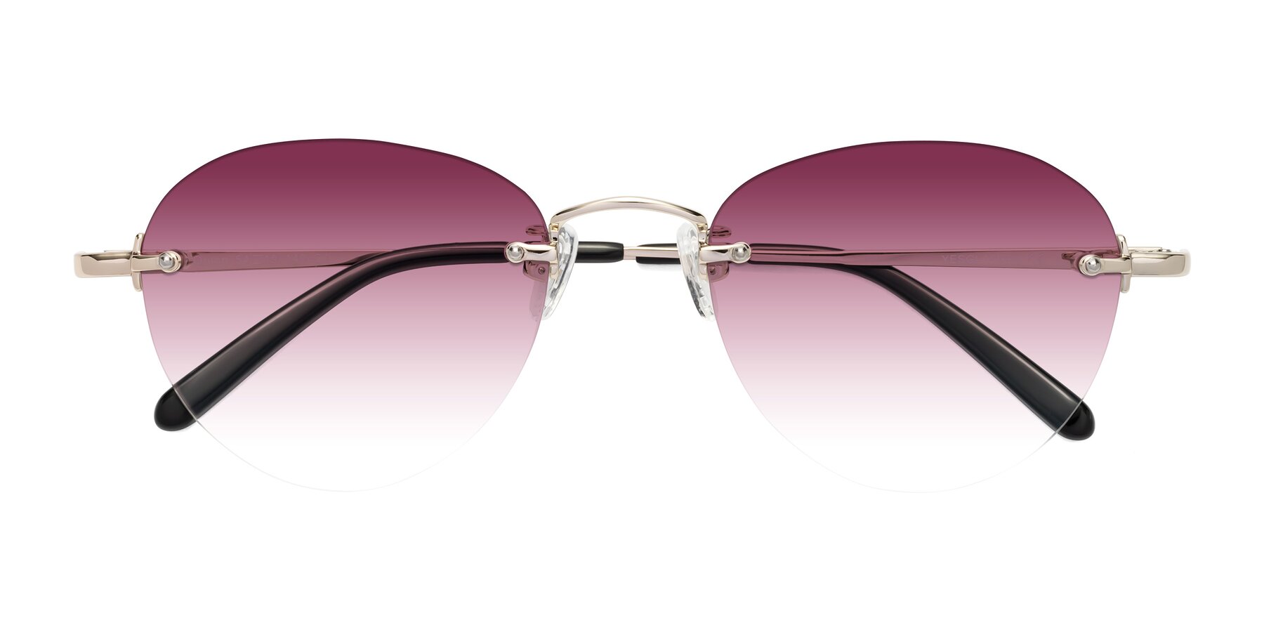 Folded Front of Quinn in Light Gold with Wine Gradient Lenses