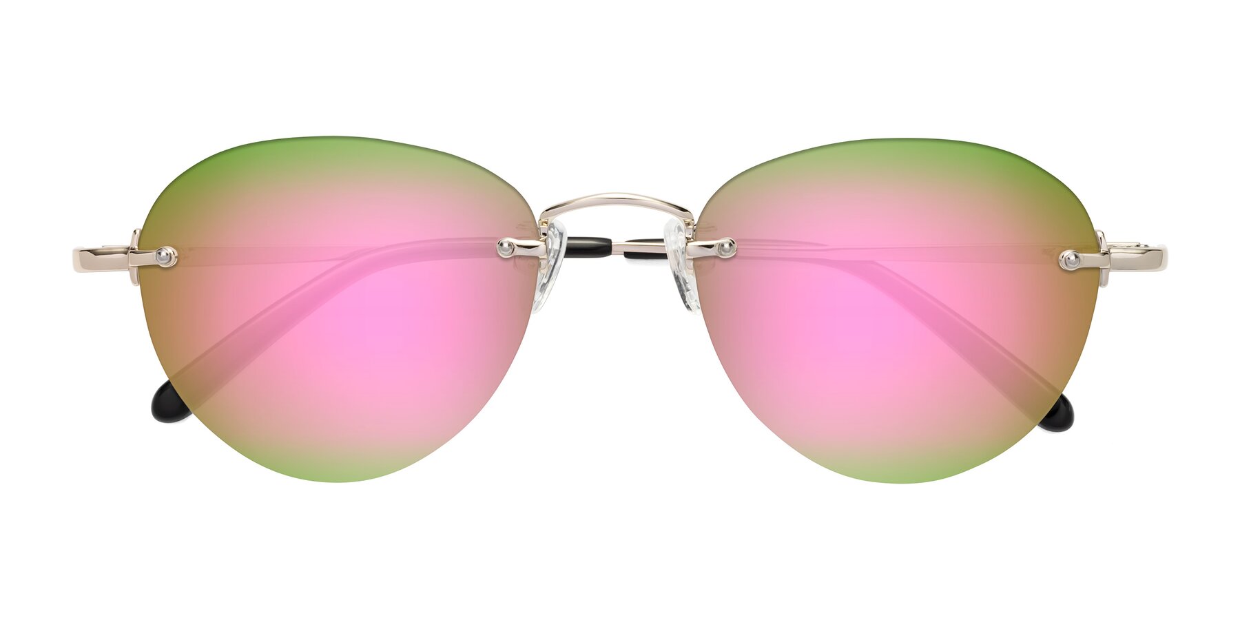 Folded Front of Quinn in Light Gold with Pink Mirrored Lenses