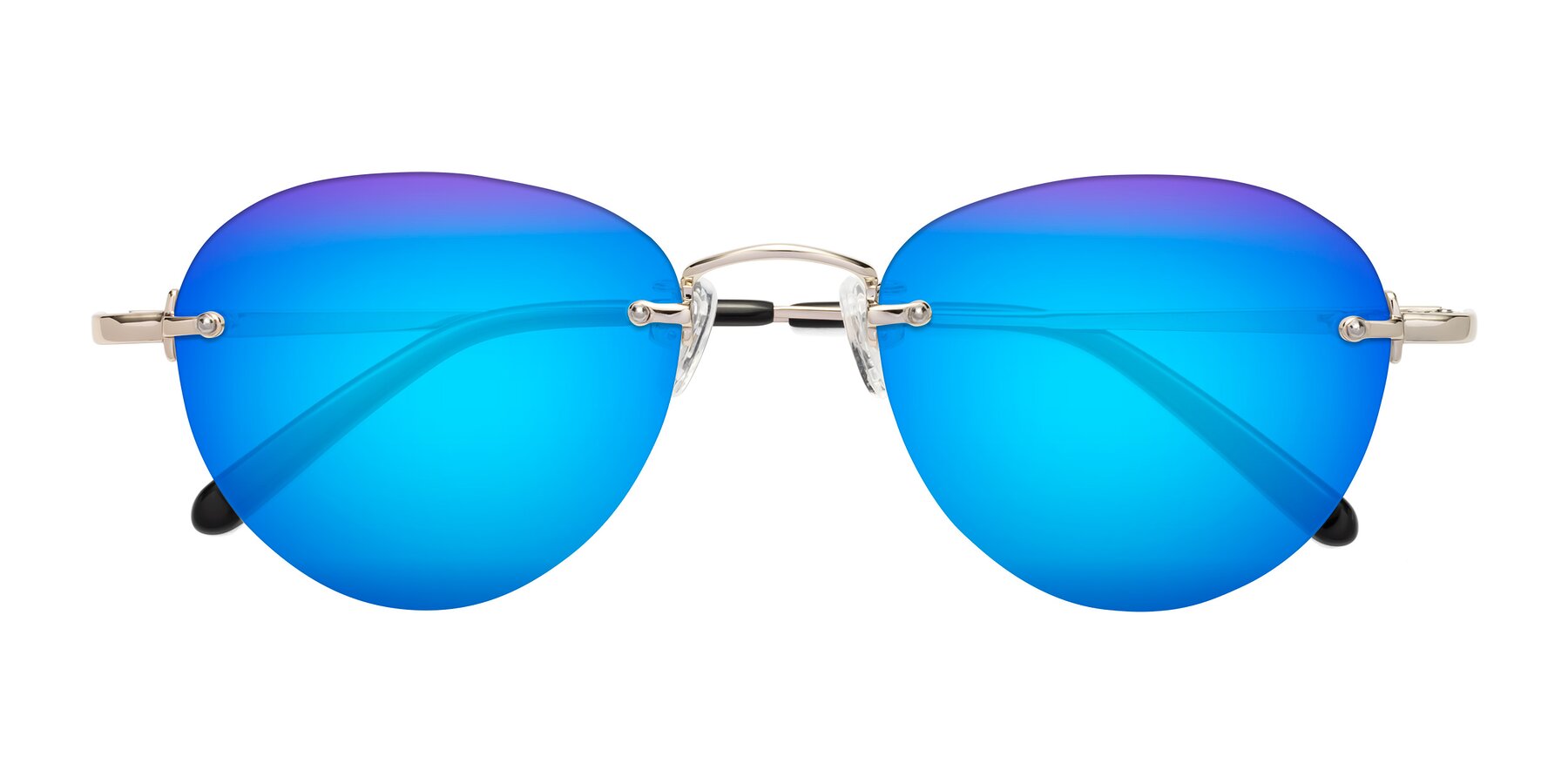 Folded Front of Quinn in Light Gold with Blue Mirrored Lenses