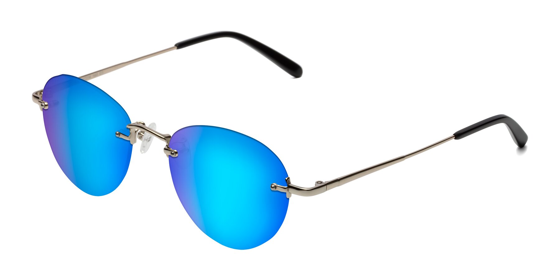 Angle of Quinn in Light Gold with Blue Mirrored Lenses