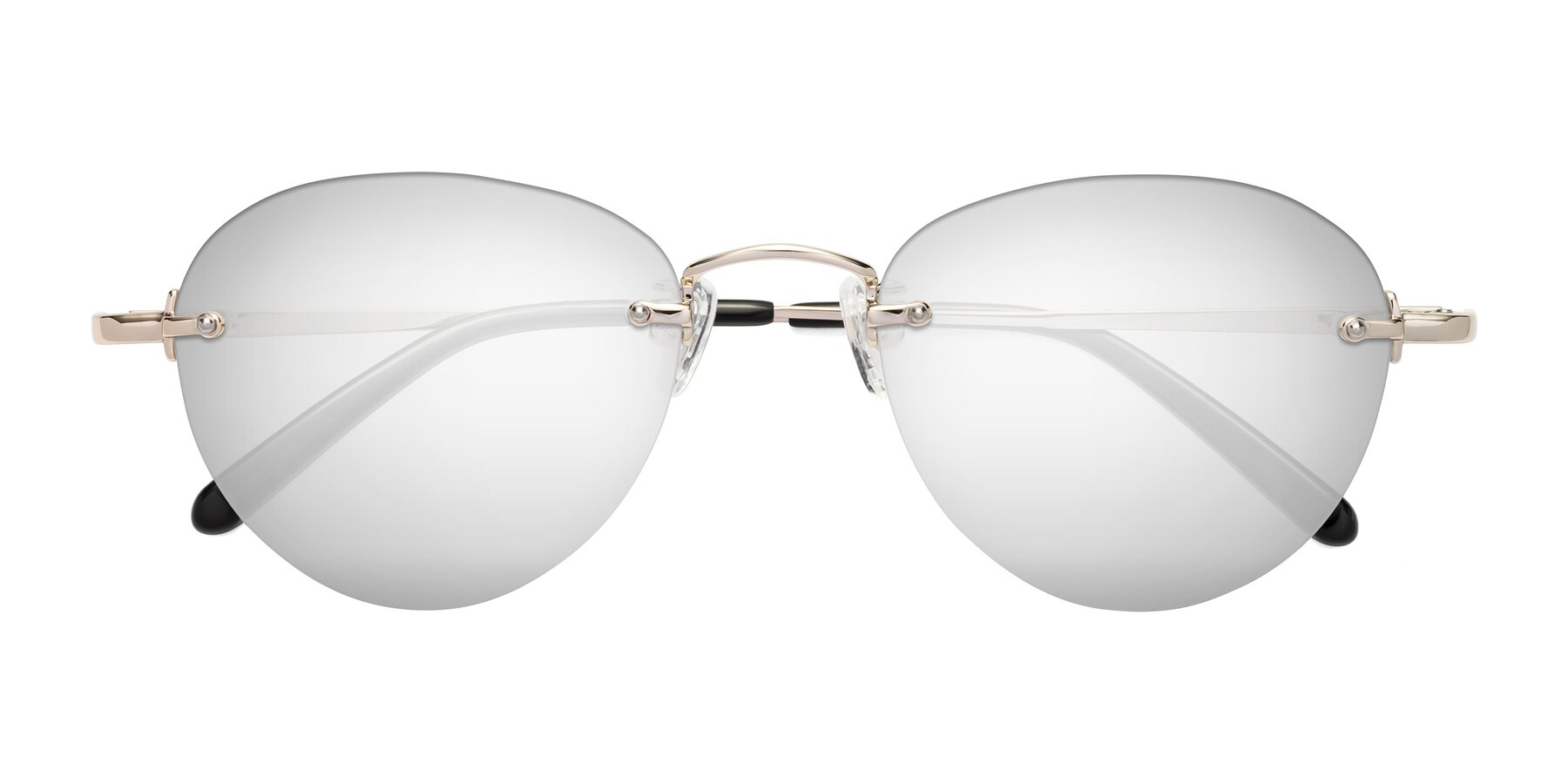 Folded Front of Quinn in Light Gold with Silver Mirrored Lenses