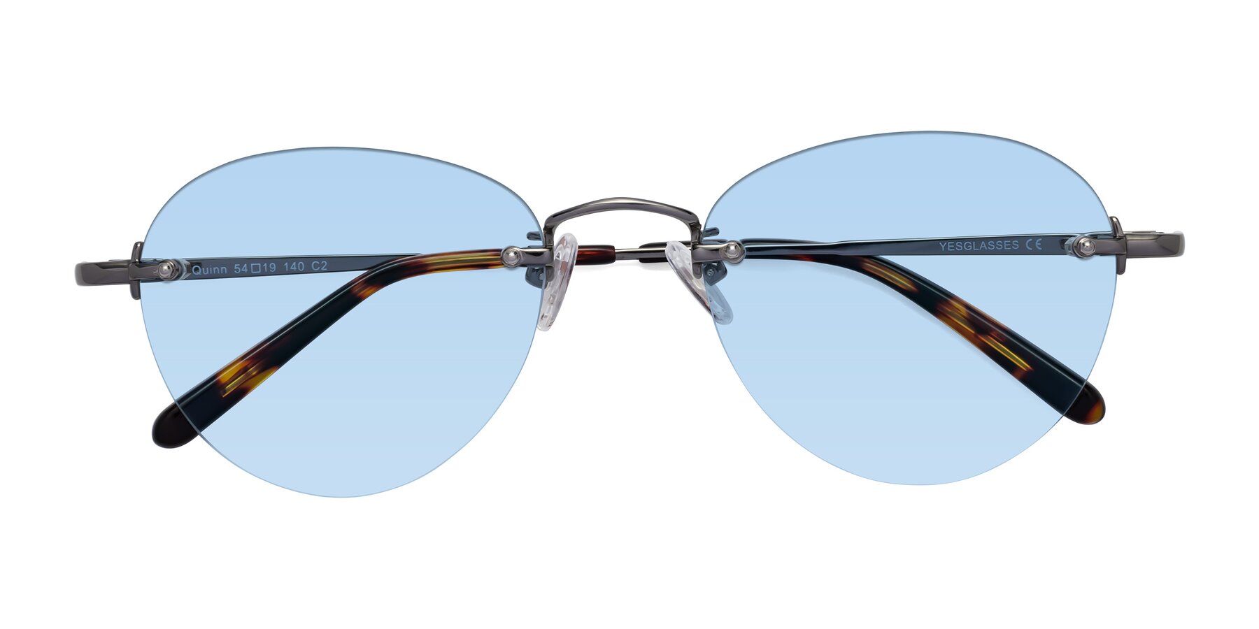 Folded Front of Quinn in Gunmetal with Light Blue Tinted Lenses