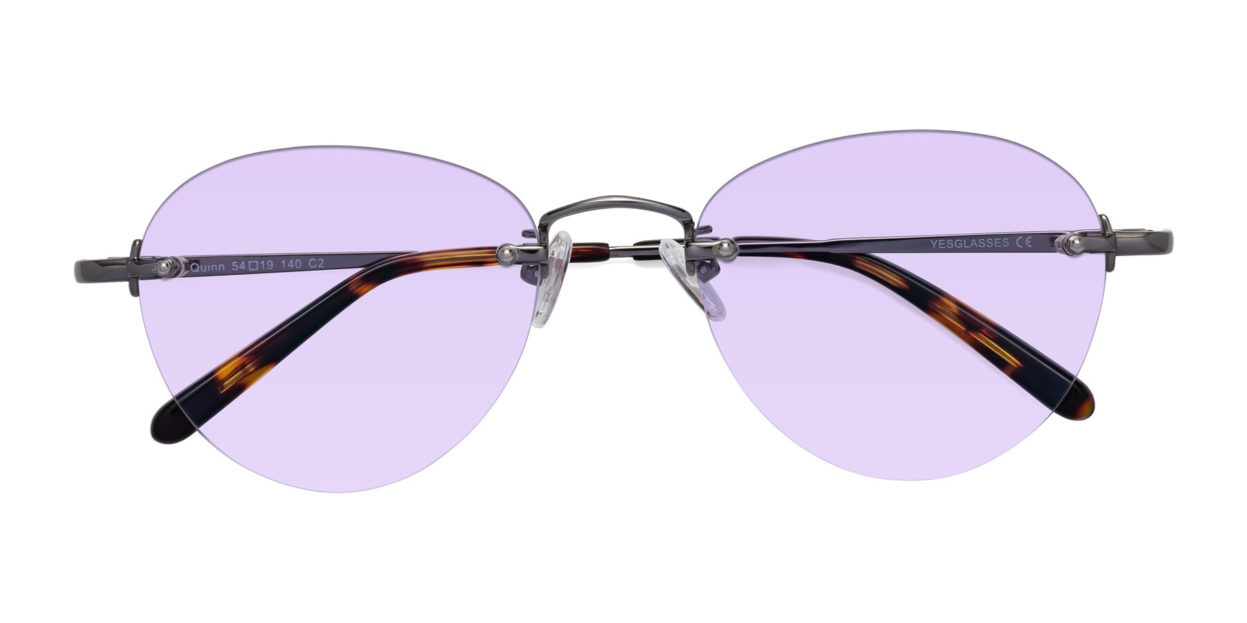 Folded Front of Quinn in Gunmetal with Light Purple Tinted Lenses