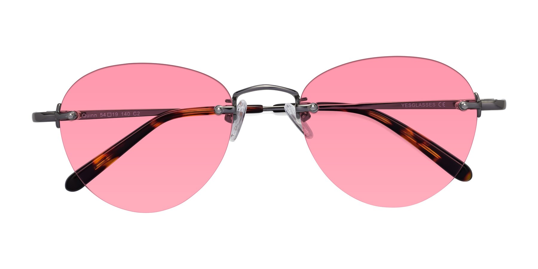 Folded Front of Quinn in Gunmetal with Pink Tinted Lenses