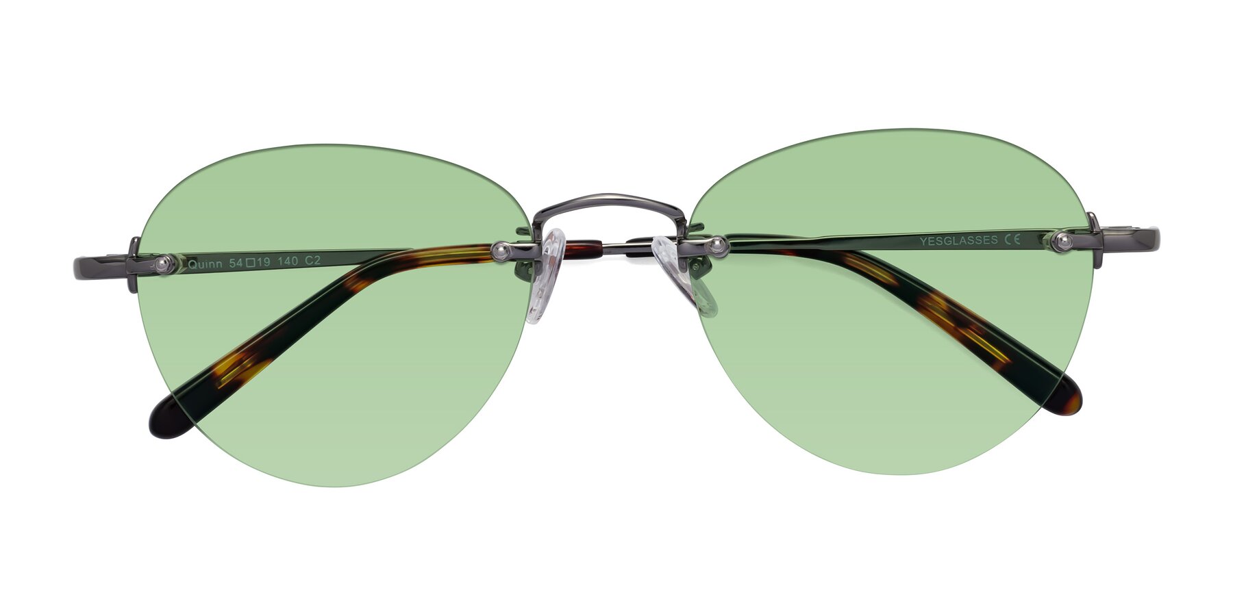 Folded Front of Quinn in Gunmetal with Medium Green Tinted Lenses