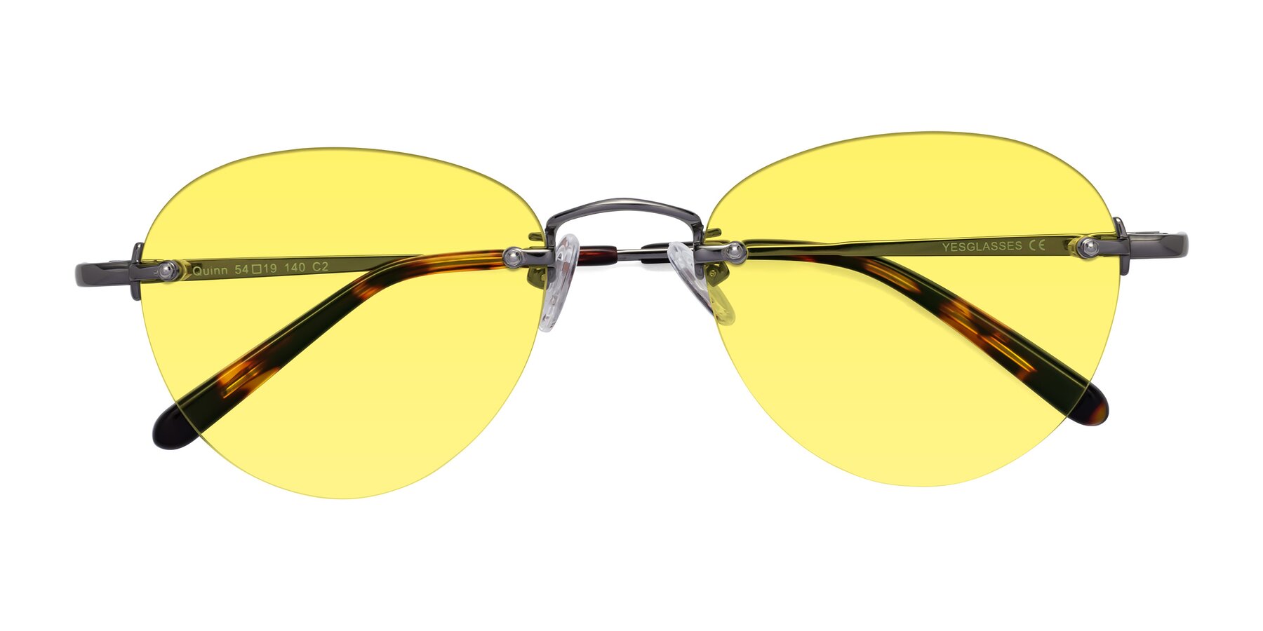 Folded Front of Quinn in Gunmetal with Medium Yellow Tinted Lenses