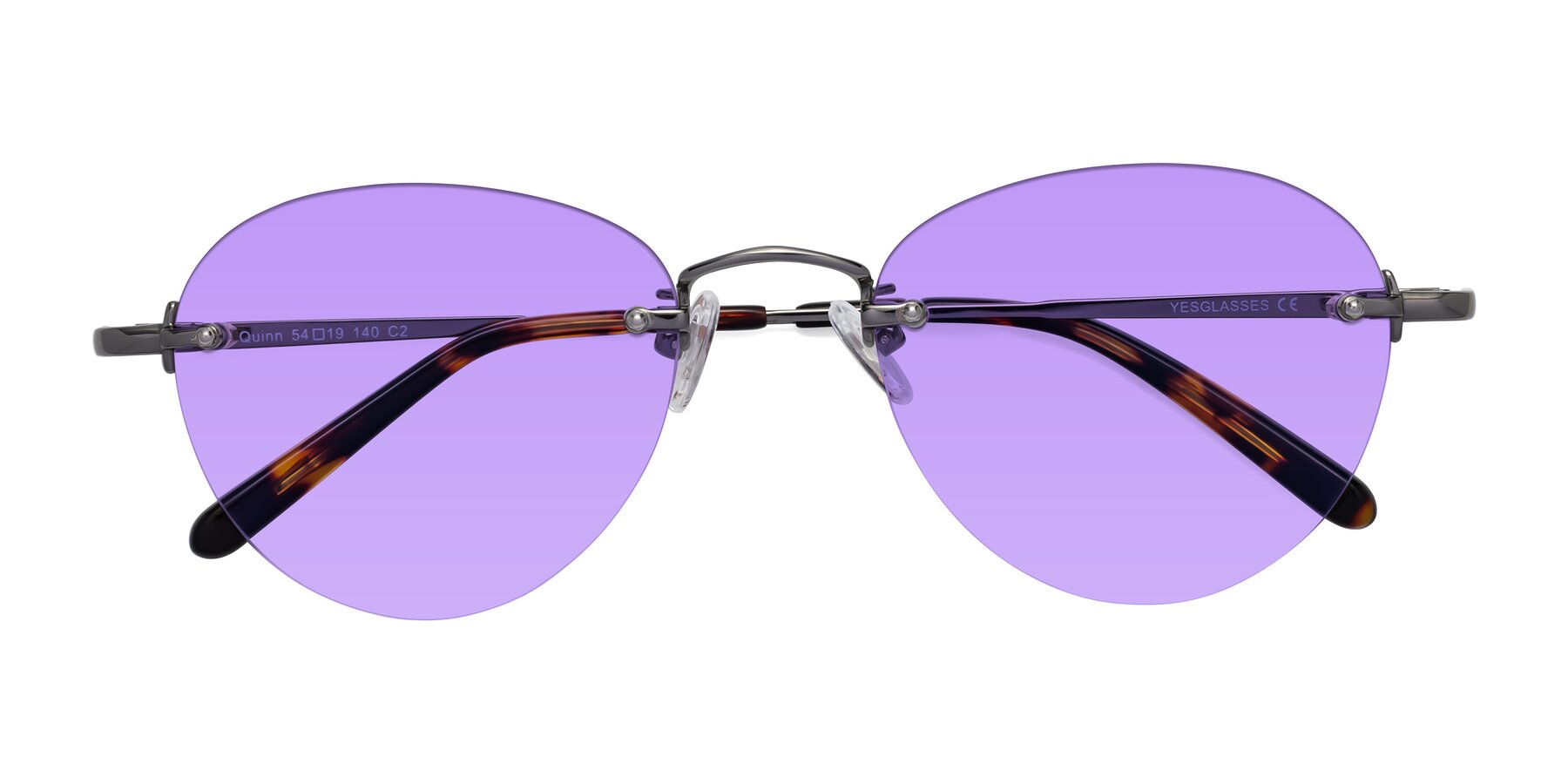 Folded Front of Quinn in Gunmetal with Medium Purple Tinted Lenses