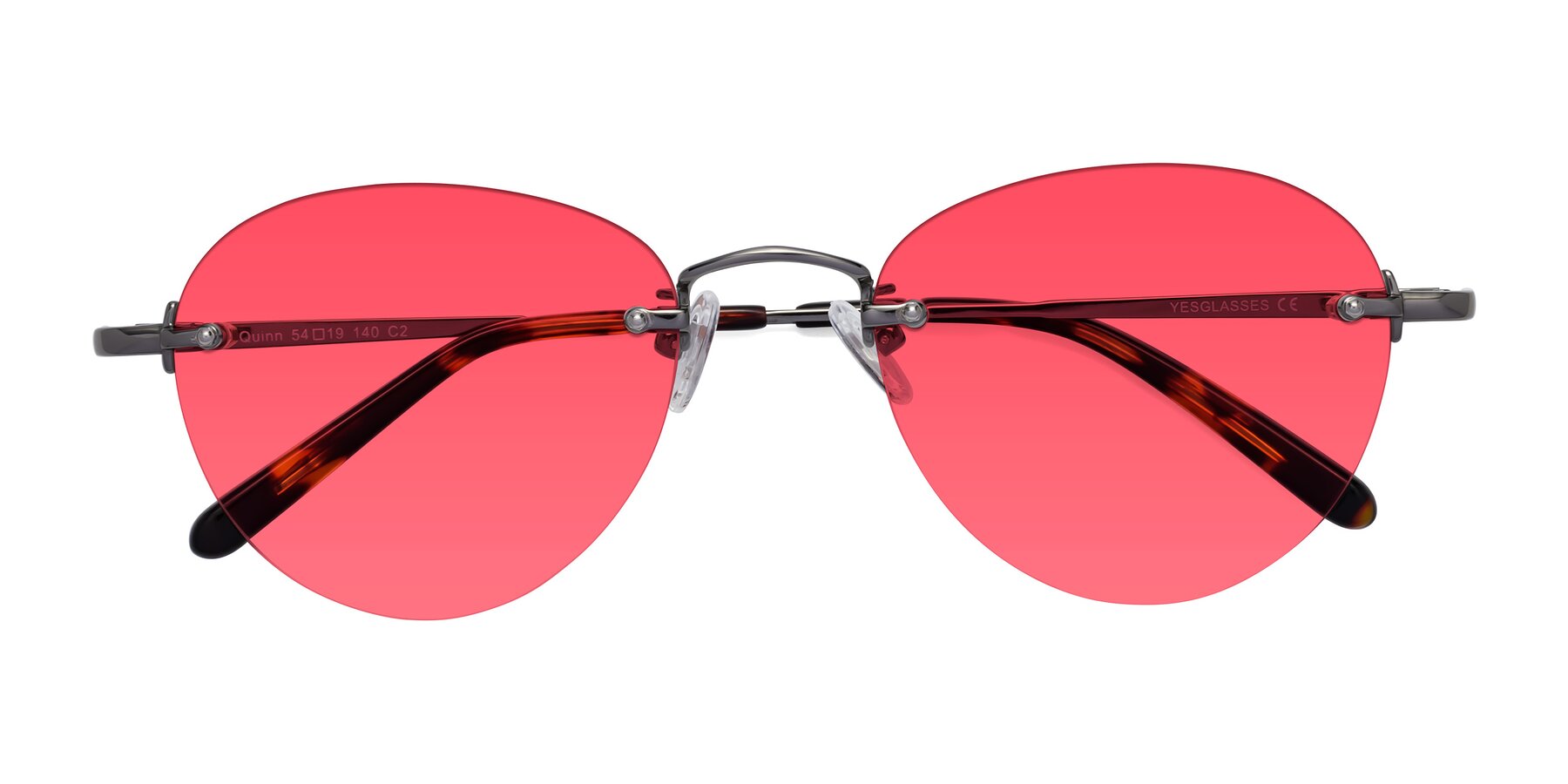 Folded Front of Quinn in Gunmetal with Red Tinted Lenses
