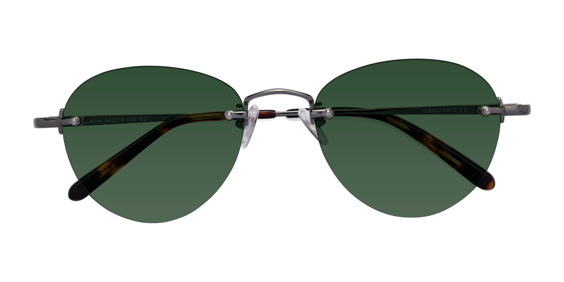 Folded Front of Quinn in Gunmetal with Green Tinted Lenses
