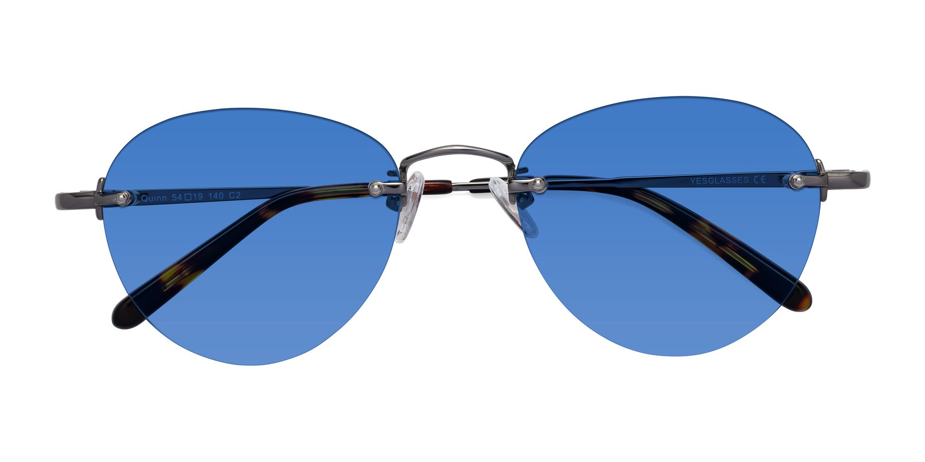 Folded Front of Quinn in Gunmetal with Blue Tinted Lenses