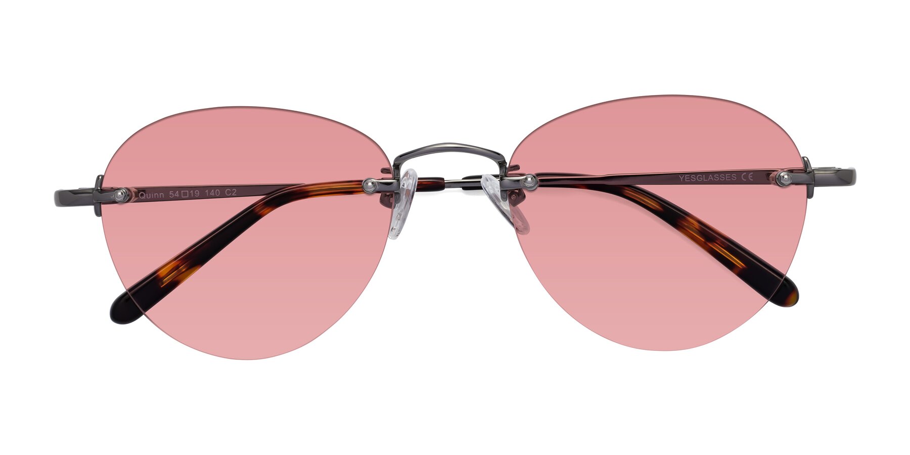 Folded Front of Quinn in Gunmetal with Medium Garnet Tinted Lenses