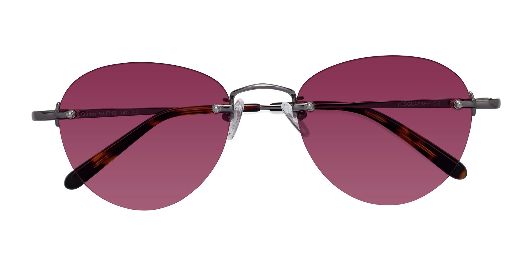 Folded Front of Quinn in Gunmetal with Wine Tinted Lenses