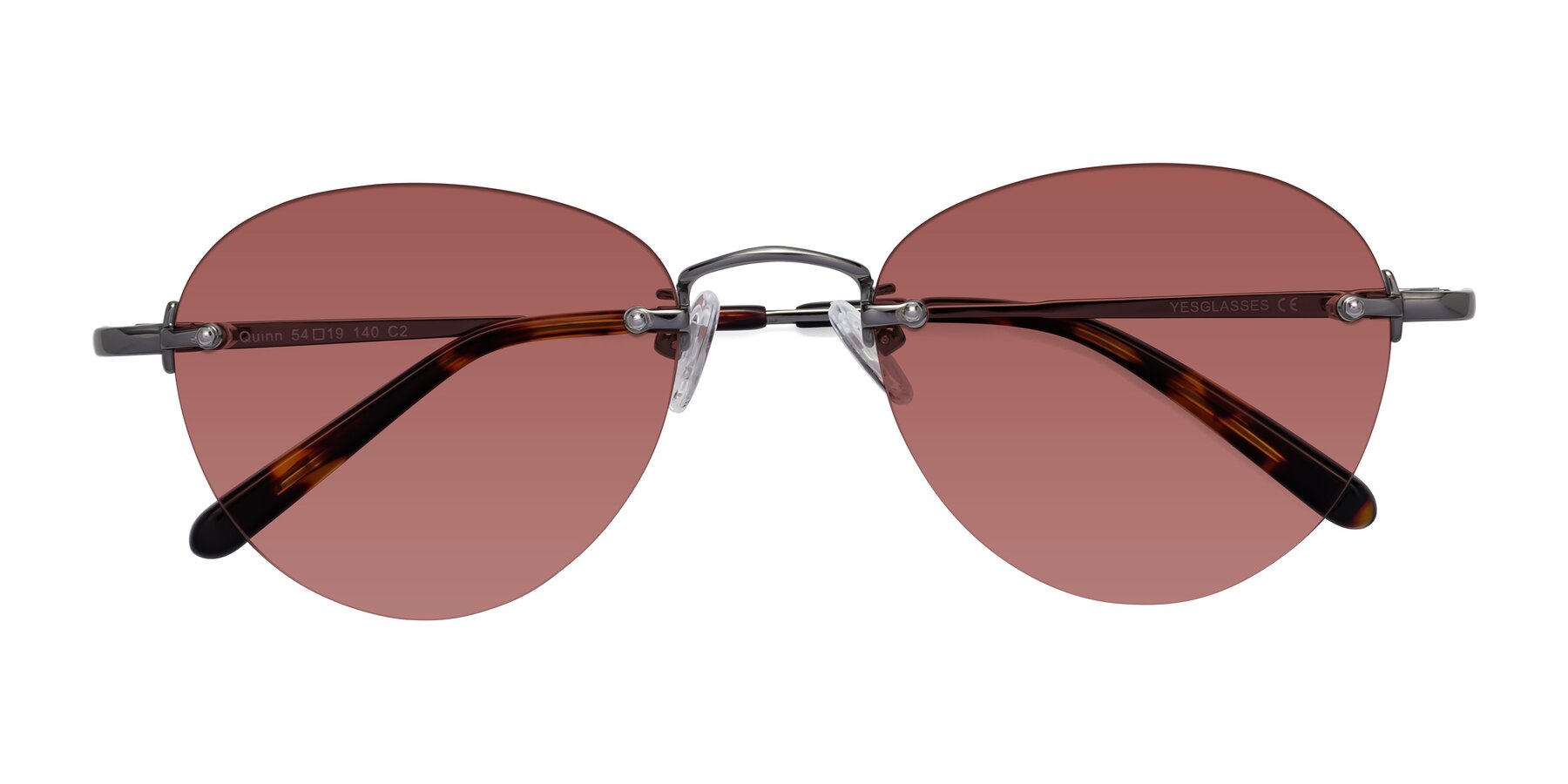 Folded Front of Quinn in Gunmetal with Garnet Tinted Lenses