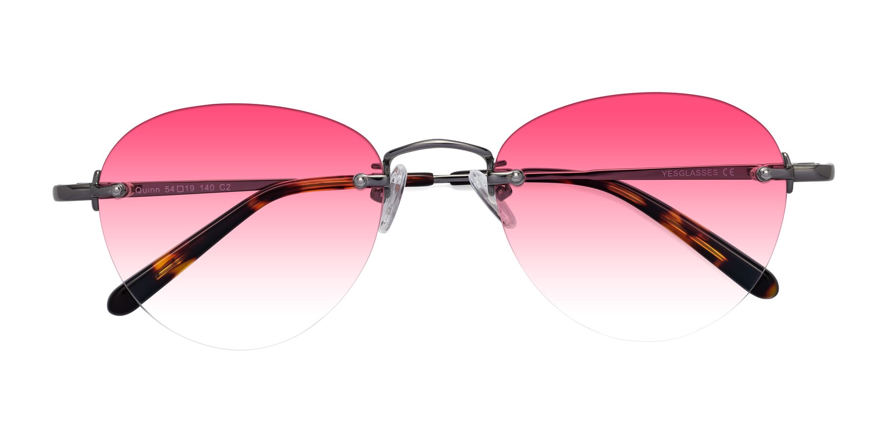 Folded Front of Quinn in Gunmetal with Pink Gradient Lenses