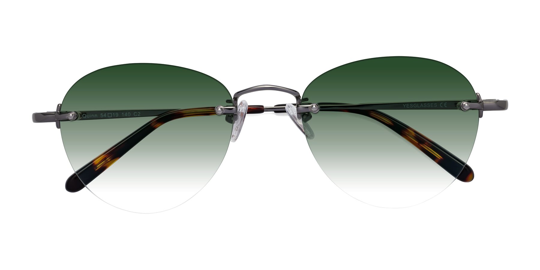 Folded Front of Quinn in Gunmetal with Green Gradient Lenses