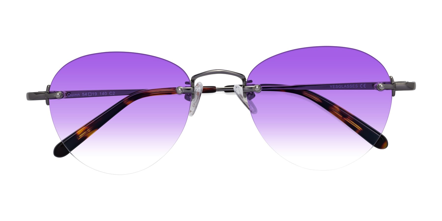 Folded Front of Quinn in Gunmetal with Purple Gradient Lenses