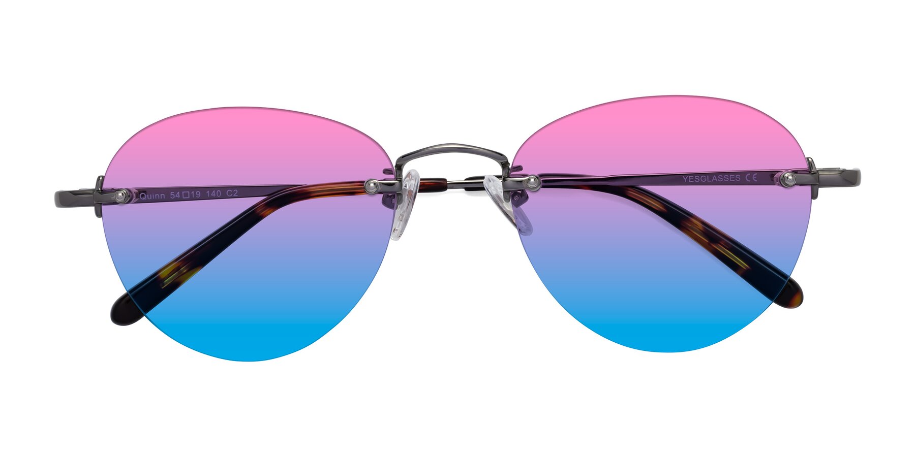 Folded Front of Quinn in Gunmetal with Pink / Blue Gradient Lenses
