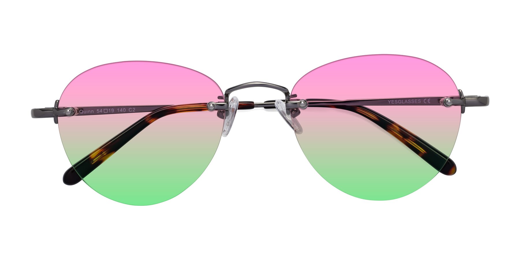 Folded Front of Quinn in Gunmetal with Pink / Green Gradient Lenses
