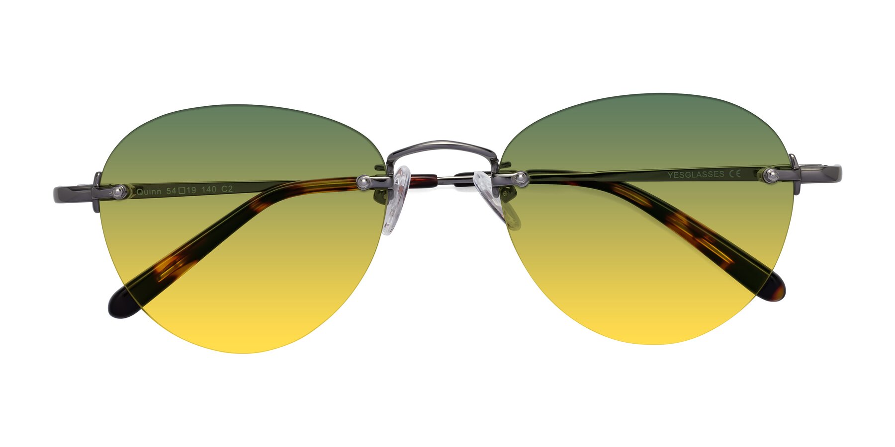 Folded Front of Quinn in Gunmetal with Green / Yellow Gradient Lenses