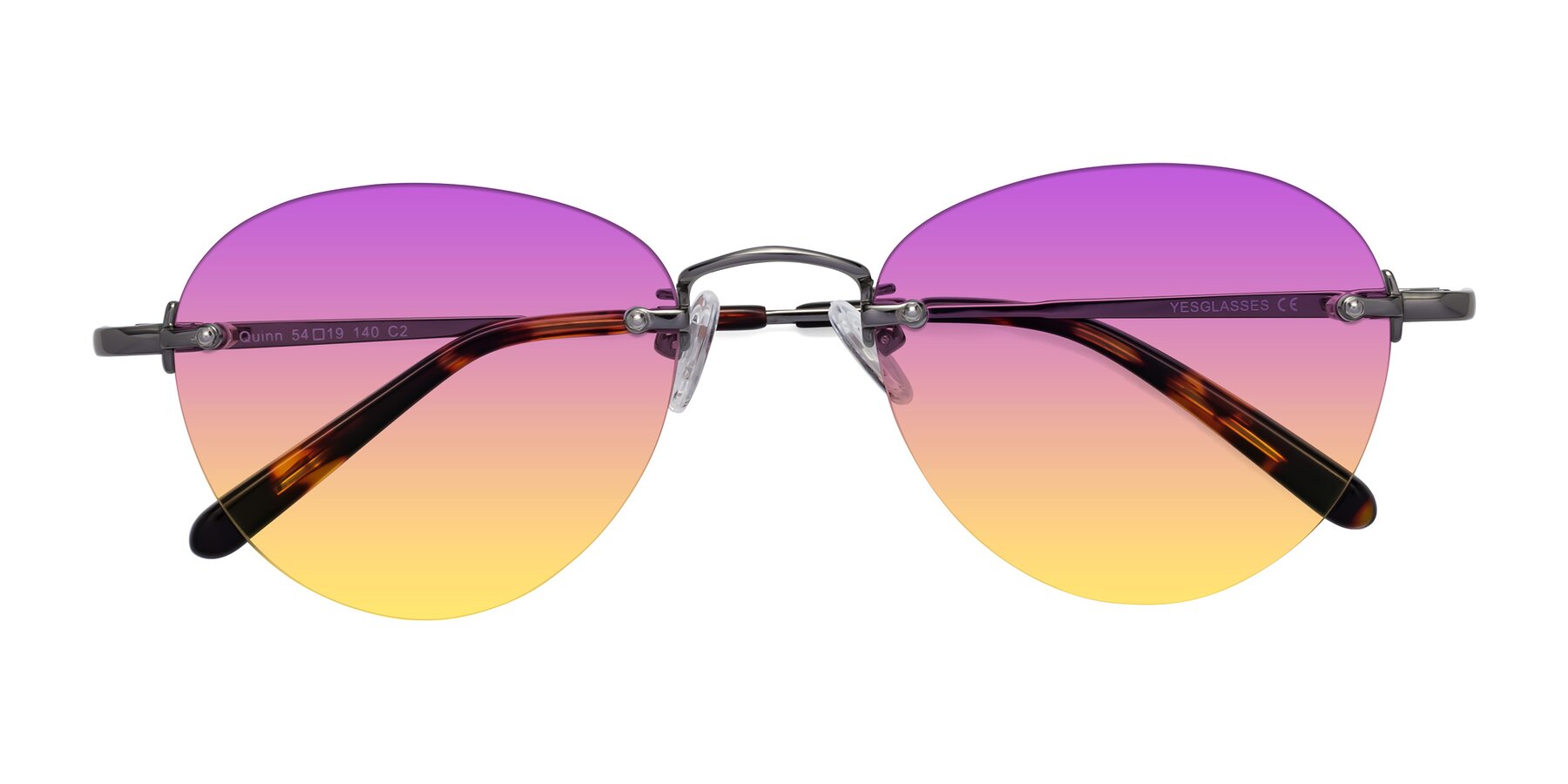 Folded Front of Quinn in Gunmetal with Purple / Yellow Gradient Lenses
