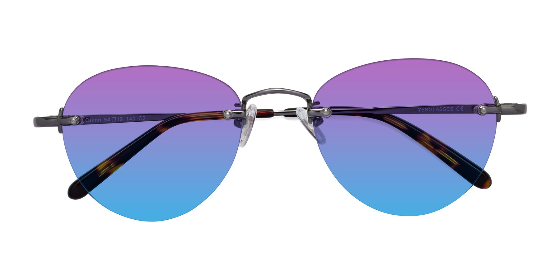 Folded Front of Quinn in Gunmetal with Purple / Blue Gradient Lenses