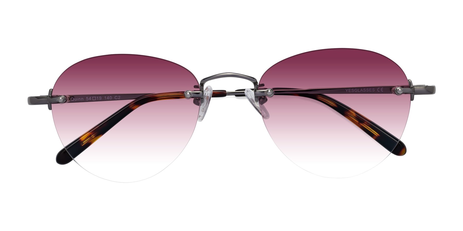 Folded Front of Quinn in Gunmetal with Wine Gradient Lenses