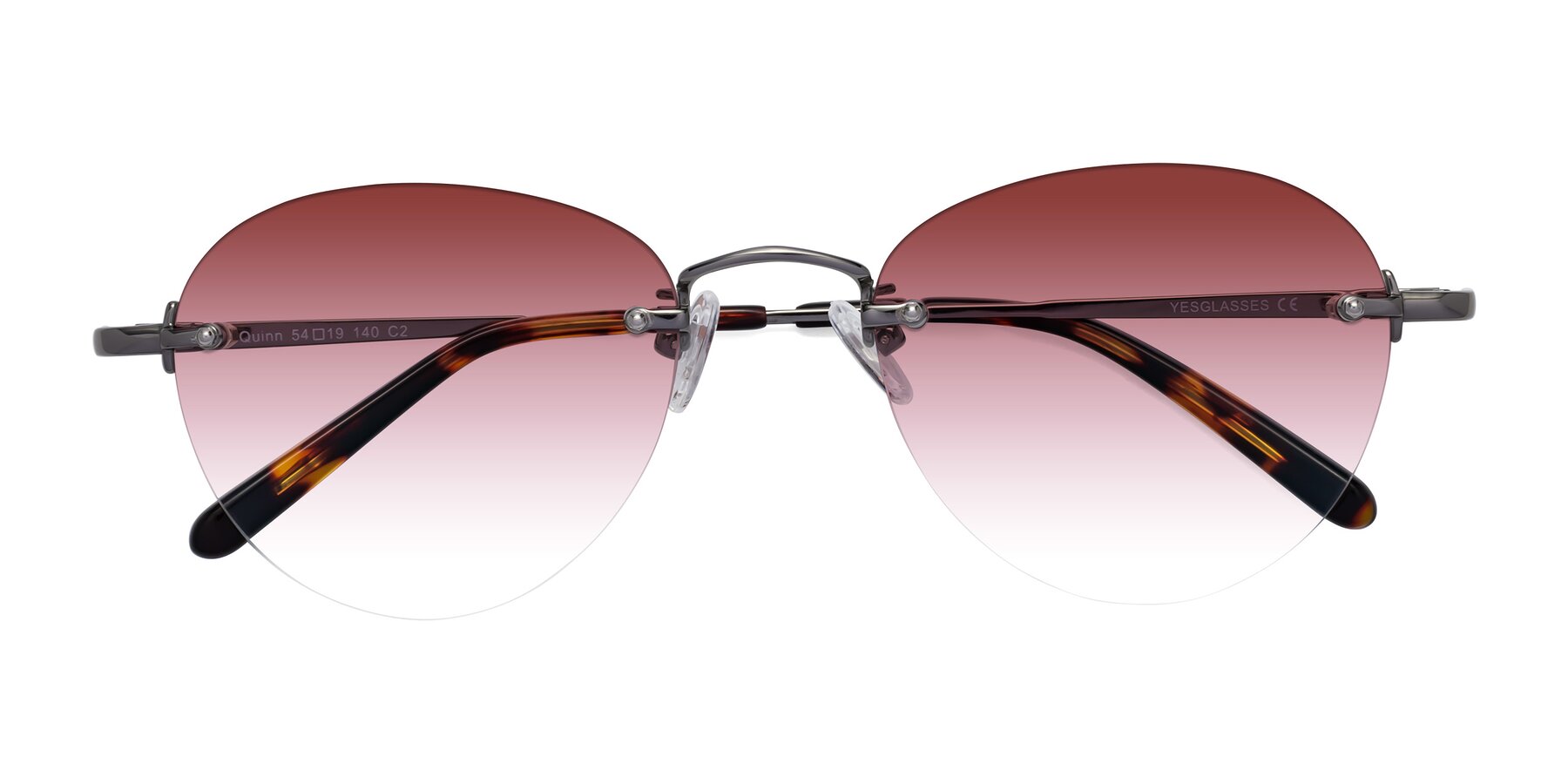 Folded Front of Quinn in Gunmetal with Garnet Gradient Lenses