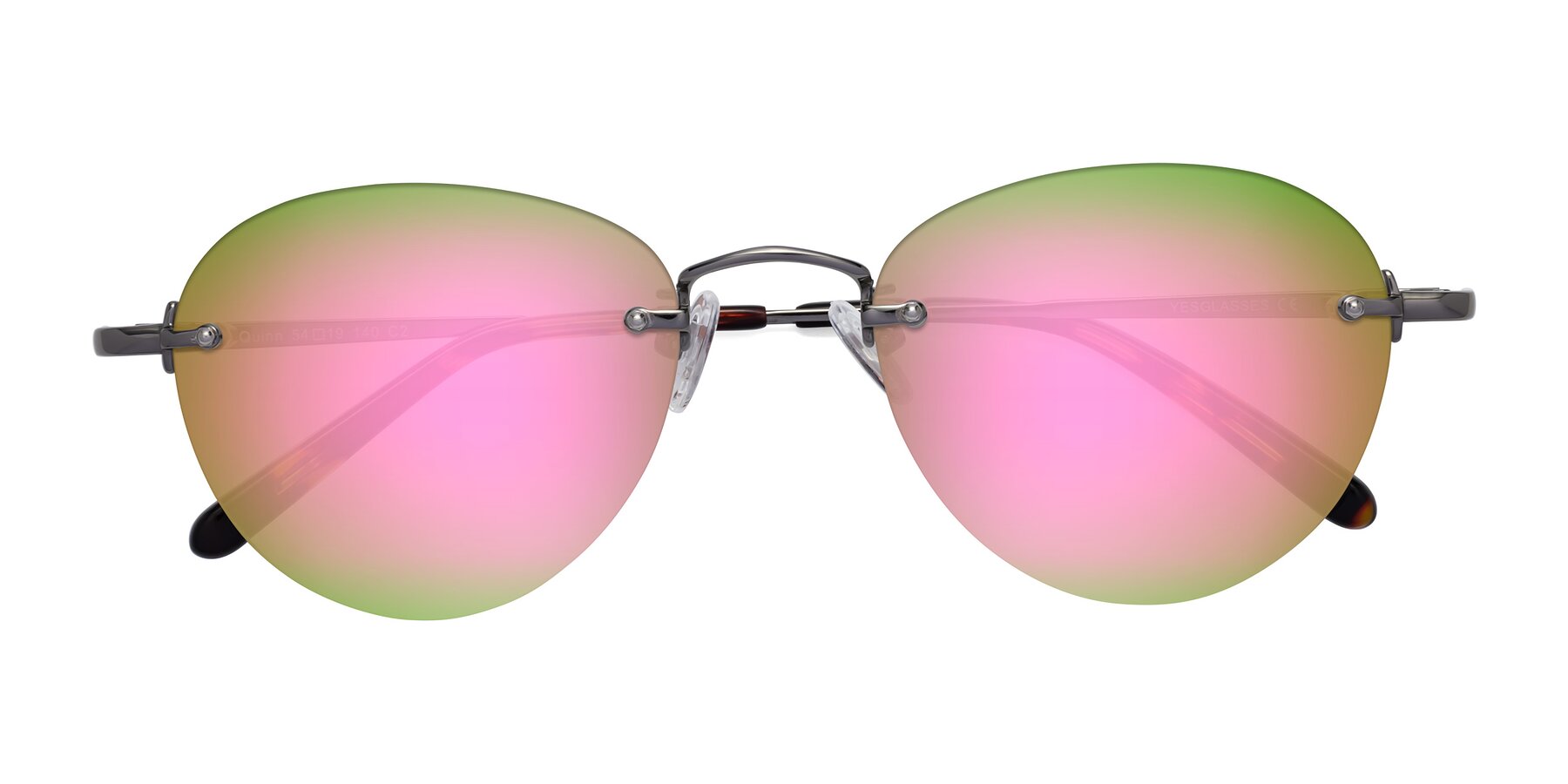Folded Front of Quinn in Gunmetal with Pink Mirrored Lenses