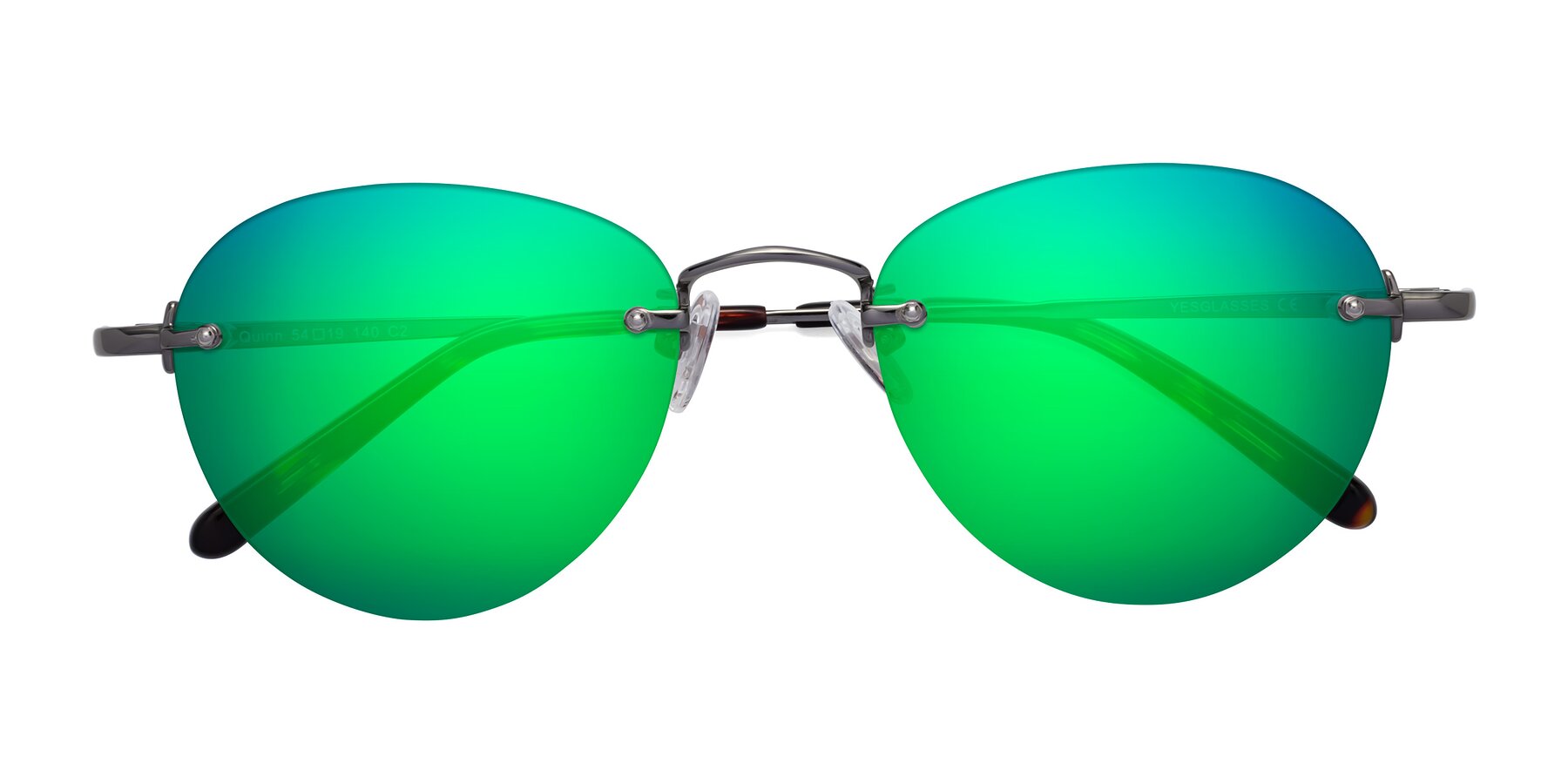 Folded Front of Quinn in Gunmetal with Green Mirrored Lenses